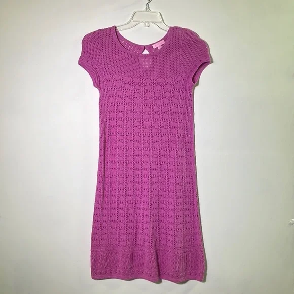 Lilly Pulitzer “Paula” Resort Beach Crochet Fuchsia Travel Dress/Cover Up SZ M - Picture 3 of 14